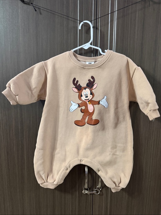 Disney Other - Disney Tan Footed One-Piece with Mickey Reindeer Print